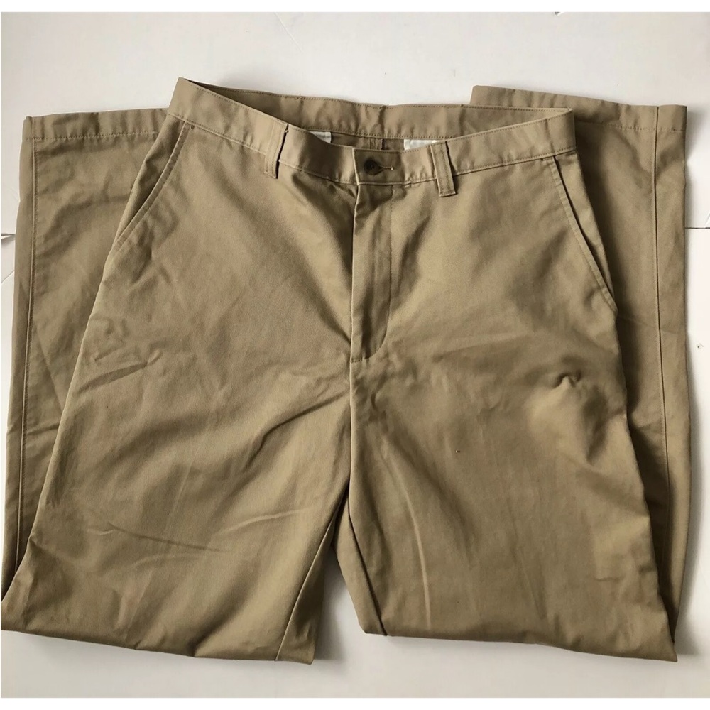 HAGGAR MEN'S DRESS PANTS SIZE 34 X 32 FLAT FRON 4 POCKETS KHAKI 100% COTTON WGOT